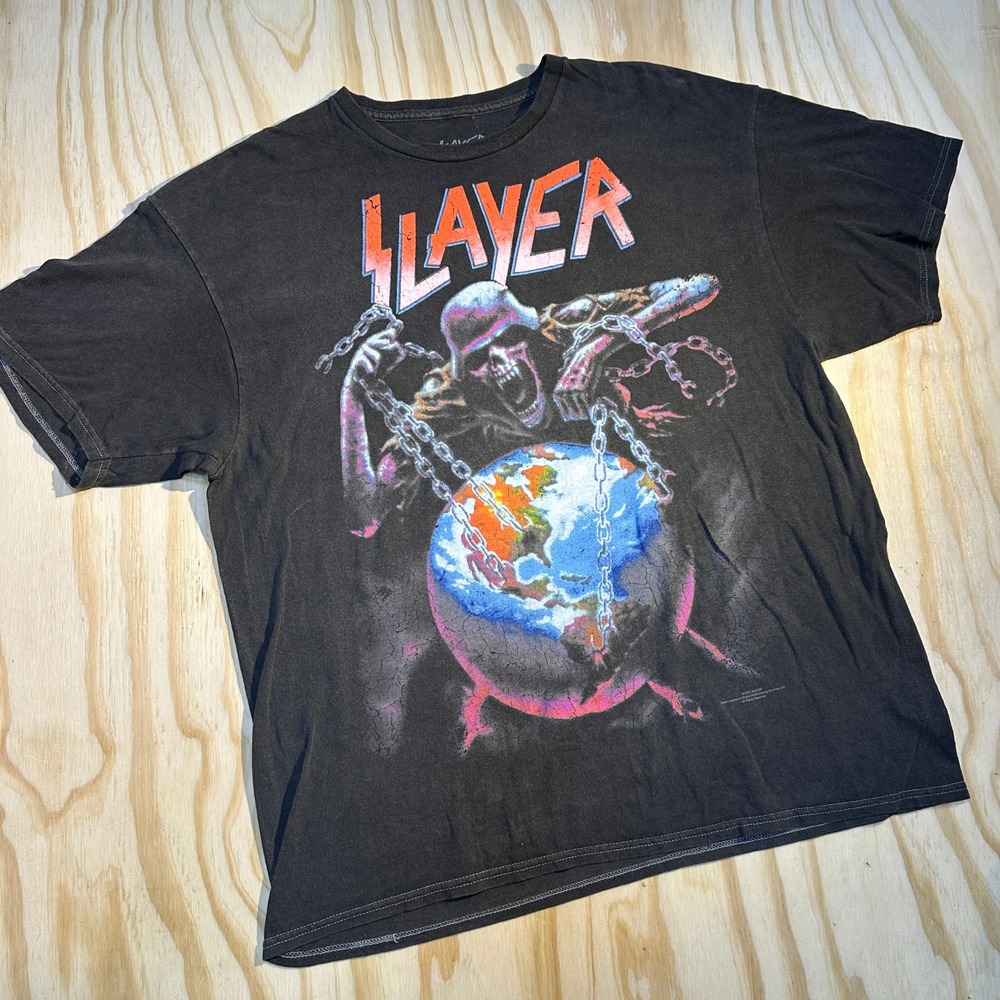 Slayer Mens Large Black North American Intourvention Graphic Band Tee Shirt